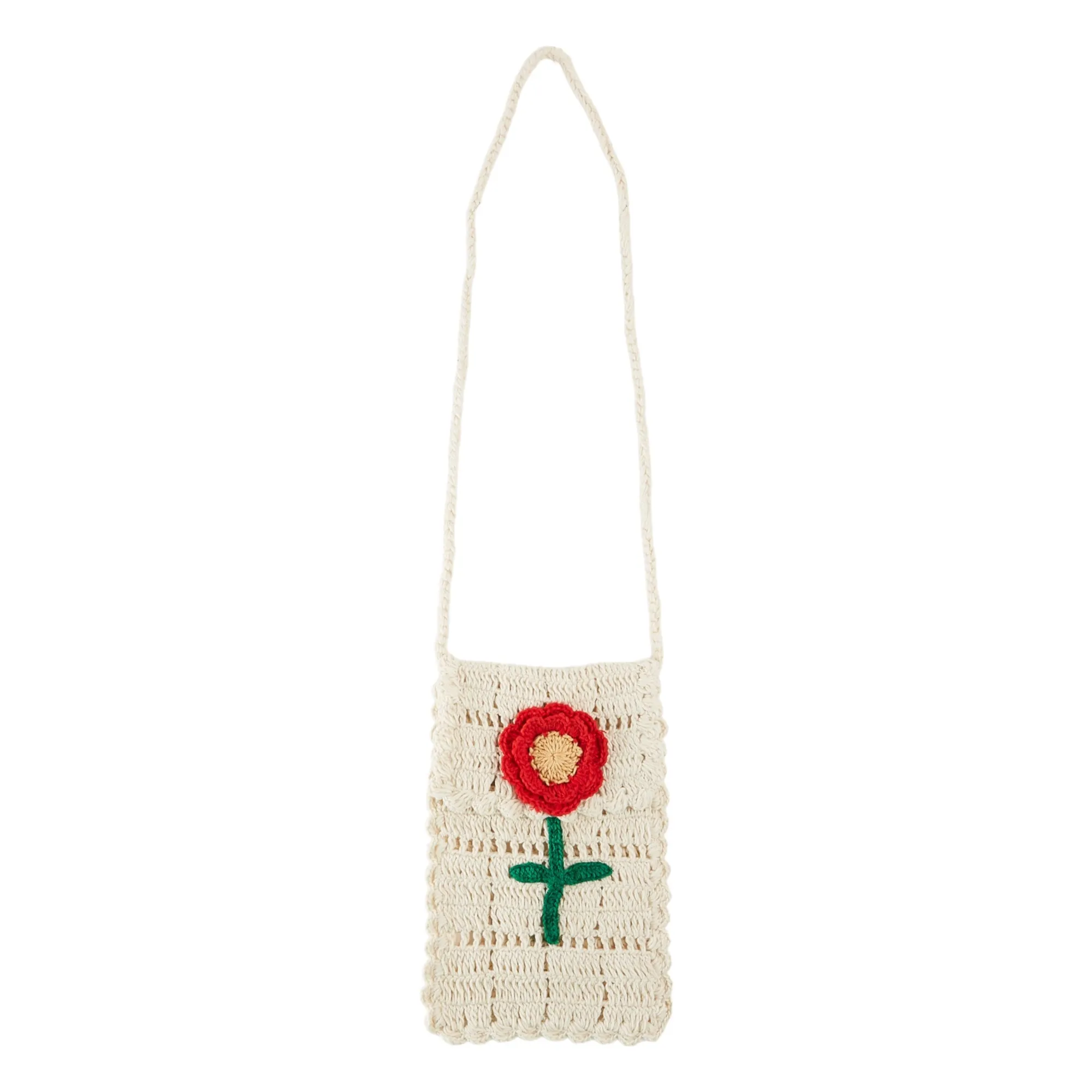 Emile Et Ida Ecru Flower Crochet Shoulder Bag
