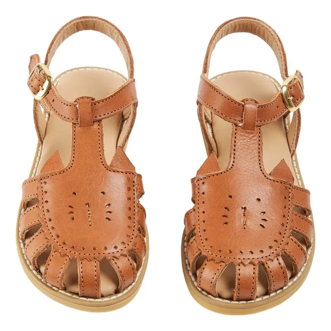Sandalen Katze Leder | Kamelbraun