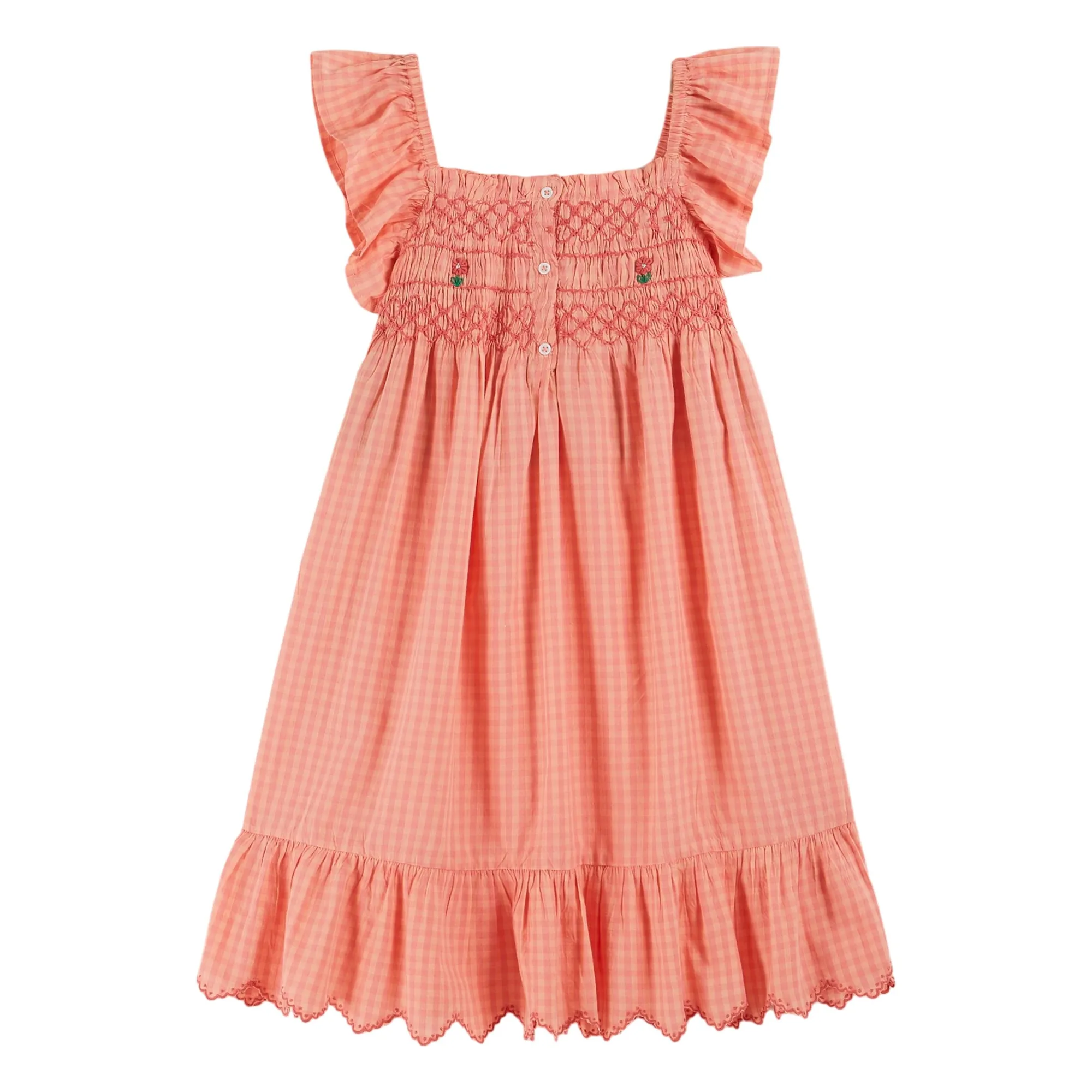 Robe Brodée Smockée Vichy Pivoine | Rose pêche- Image produit n°0