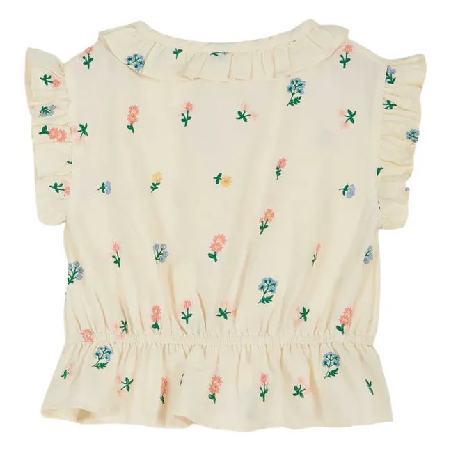 Top mit Blumenstickerei | Blasses Gelb