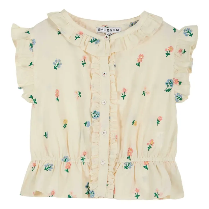 Top Brodée Fleurs | Jaune pâle- Image produit n°0