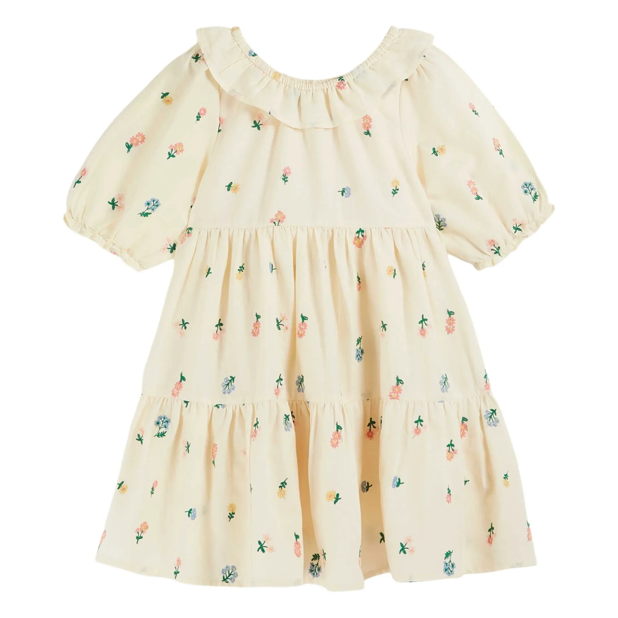 Emile Et Ida Pale Yellow Flower Embroidered Dress
