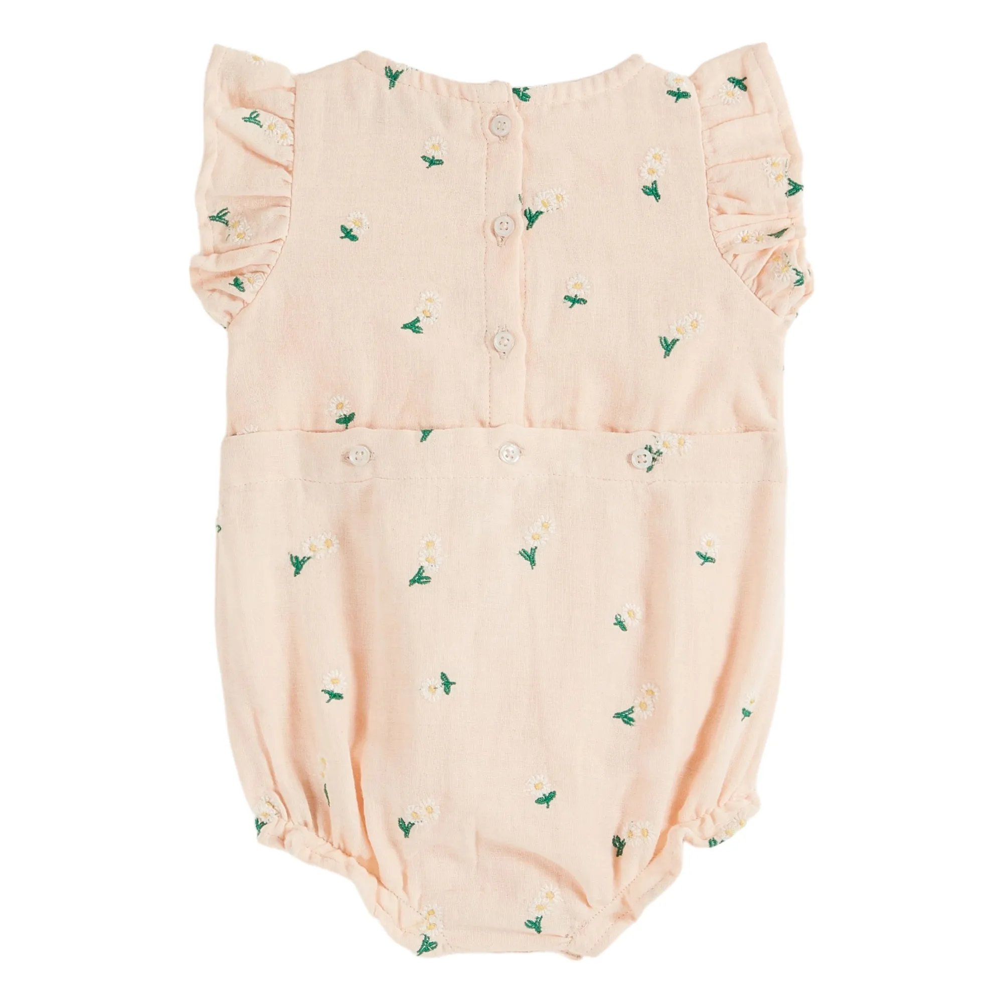 Barboteuse Brodée Fleurs | Rose pâle- Image produit n°1