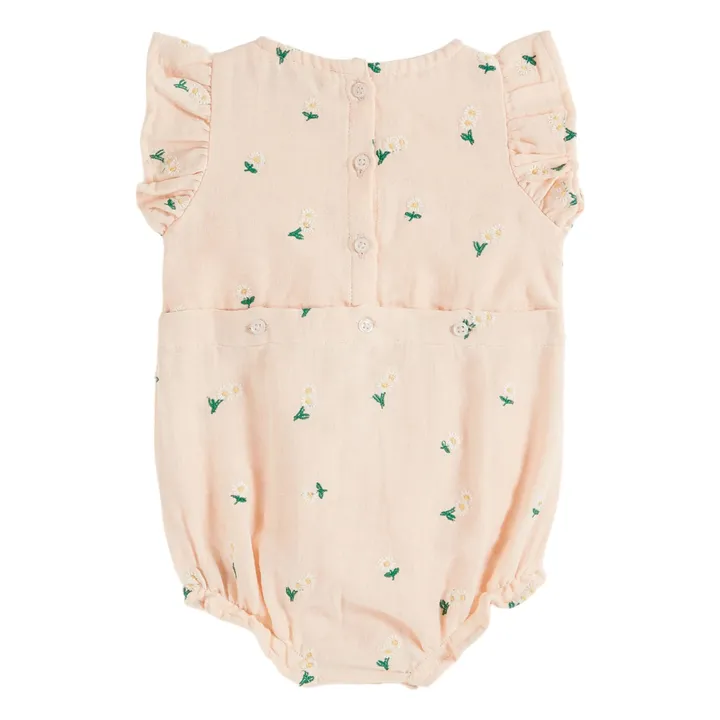 Barboteuse Brodée Fleurs | Rose pâle- Image produit n°1