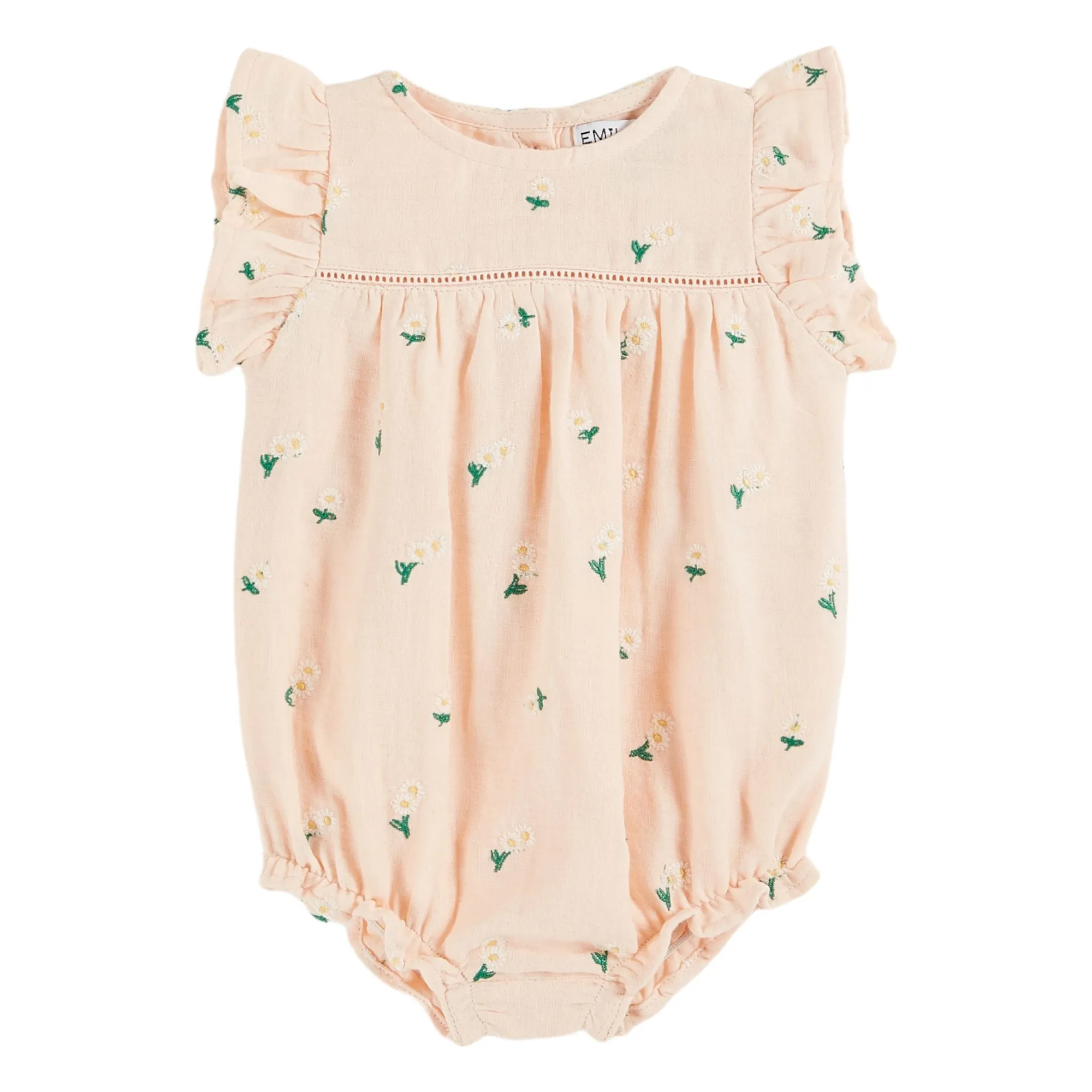 Barboteuse Brodée Fleurs | Rose pâle- Image produit n°0