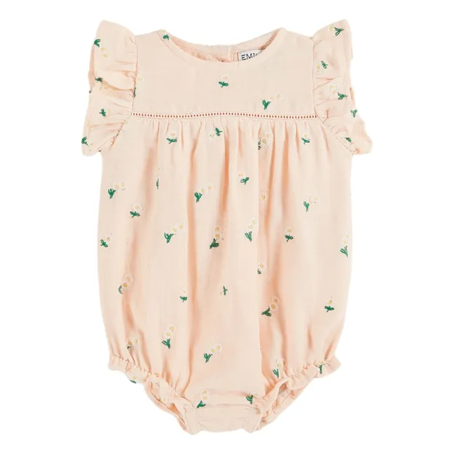 Flower embroidered romper | Pale Pink