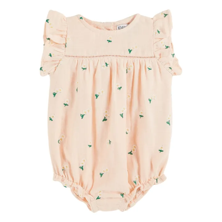 Barboteuse Brodée Fleurs | Rose pâle- Image produit n°0
