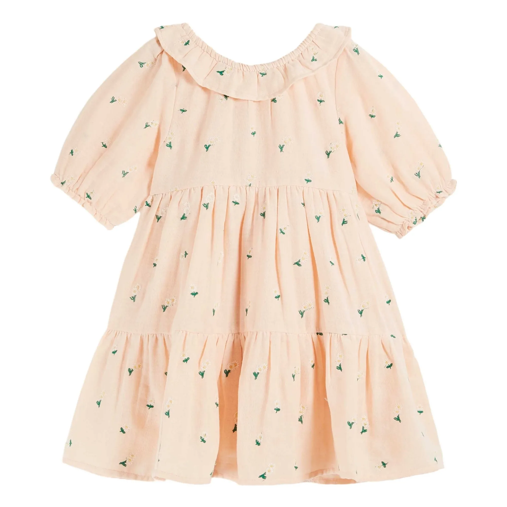 Emile Et Ida Pale Pink Marguerite Embroidered Dress