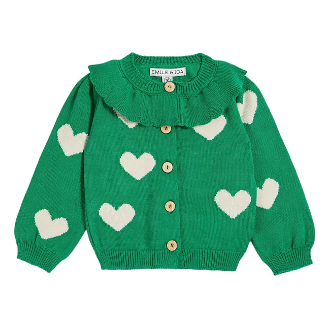 Cardigan Cœur Coton Bio | Vert