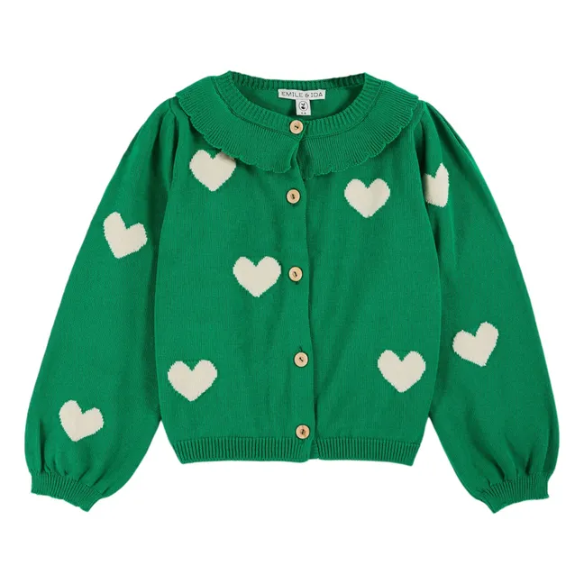 Cardigan Cœur Coton Bio | Vert