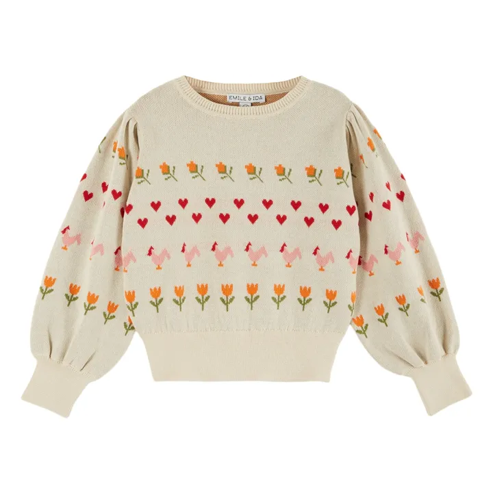 Organic Cotton Flower Sweater | Ecru- Product image n°0