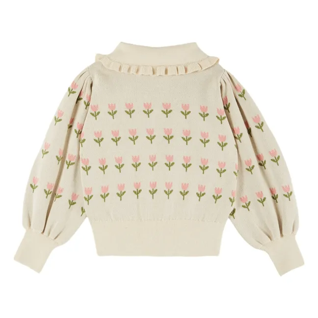 Cardigan a fiori in cotone biologico | Ecru
