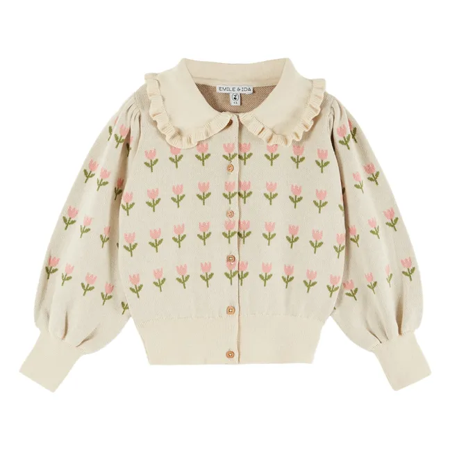 Cardigan a fiori in cotone biologico | Ecru