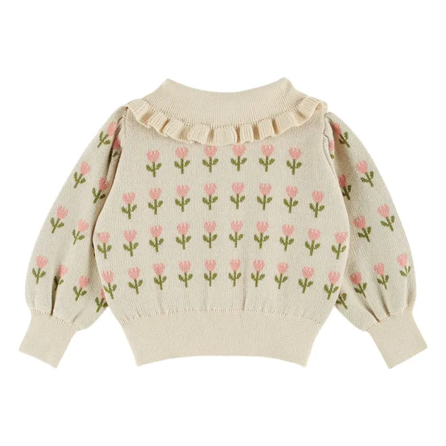 Cardigan a fiori in cotone biologico | Ecru