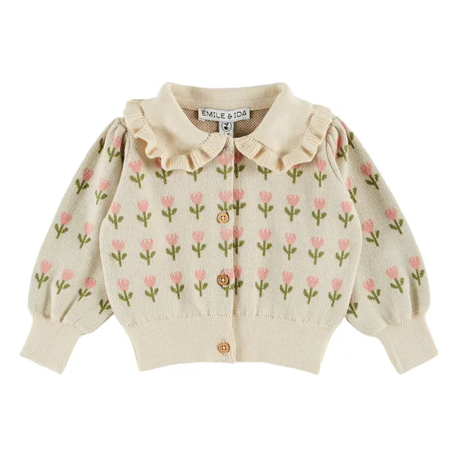 Cardigan a fiori in cotone biologico | Ecru