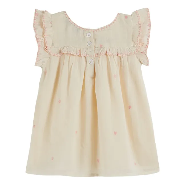 Besticktes Kleid | Cremefarben