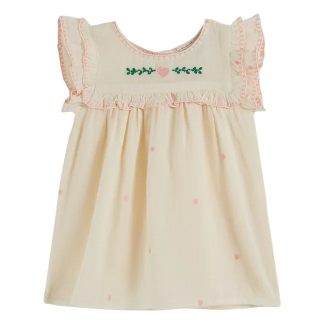 Besticktes Kleid | Cremefarben