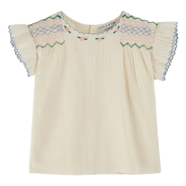 Blouse Smocke Brodée Main | Ecru