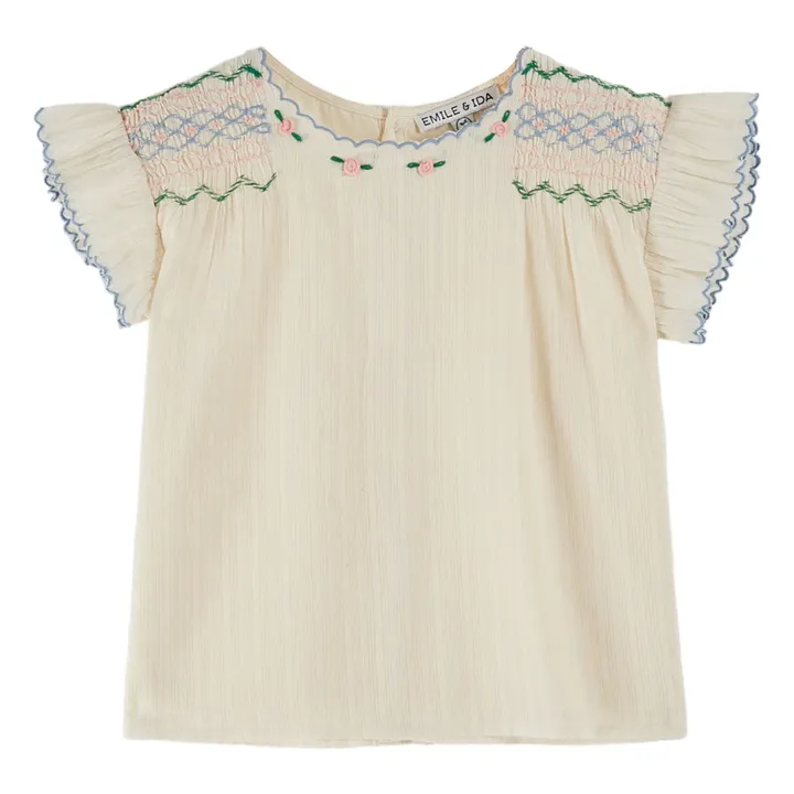 Smocke Hand Embroidered Blouse | Ecru- Product image n°0