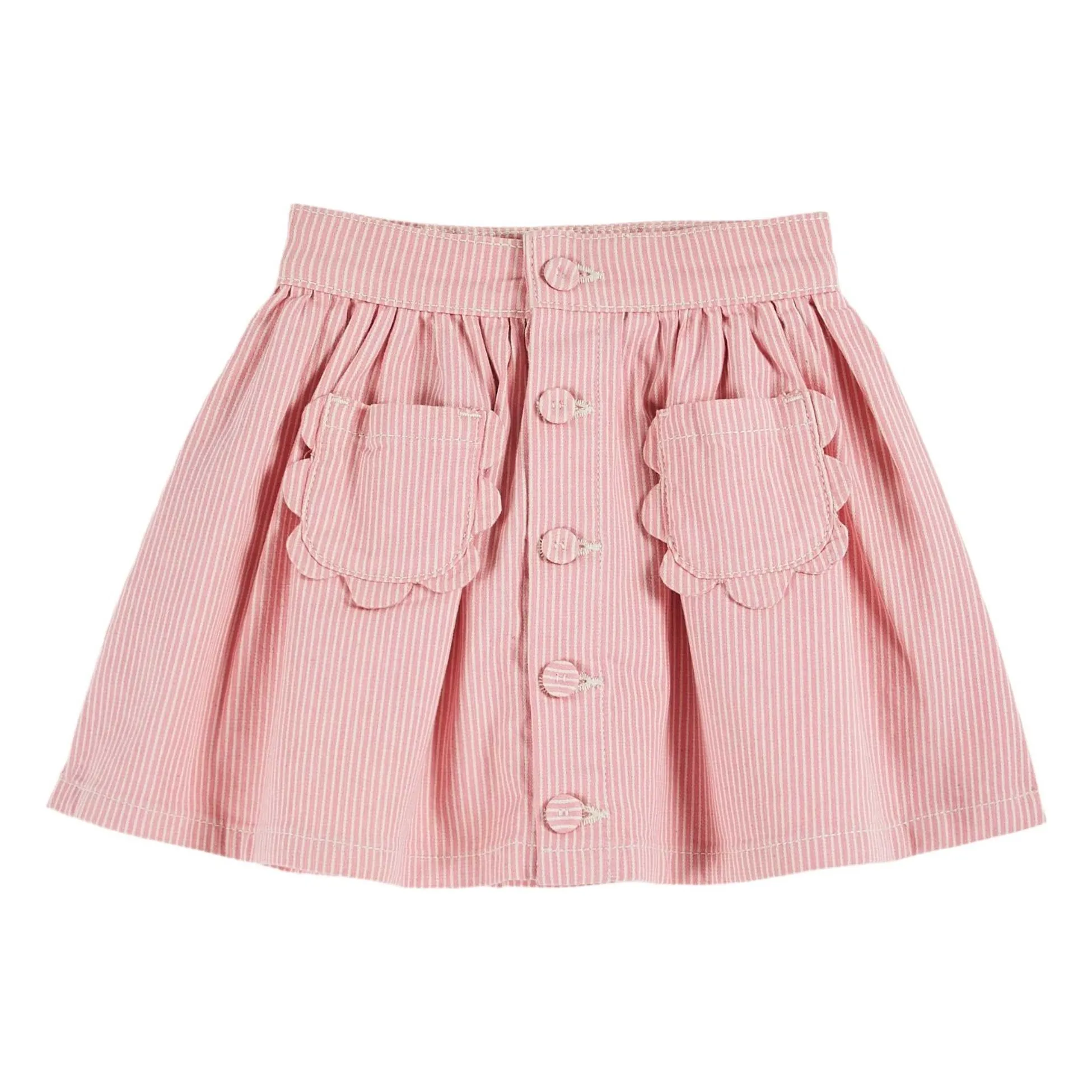 Emile Et Ida Girls Pink Striped Flower Skirt