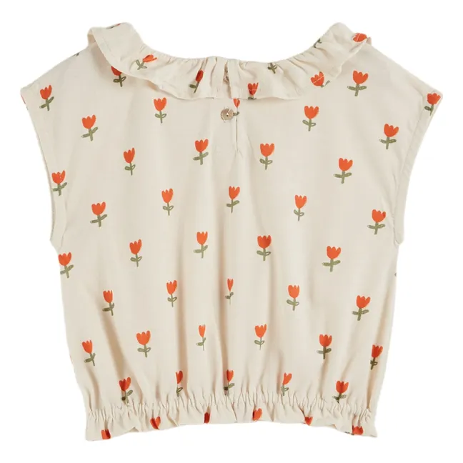 T-Shirt Halsband Große Tulpe | Cremefarben