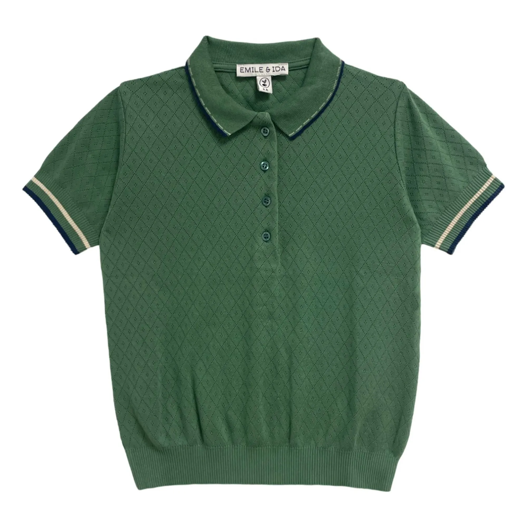Emile Et Ida Chrome Green Polo Pointelle