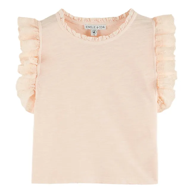 T-Shirt Volants Coton Bio | Rose pêche