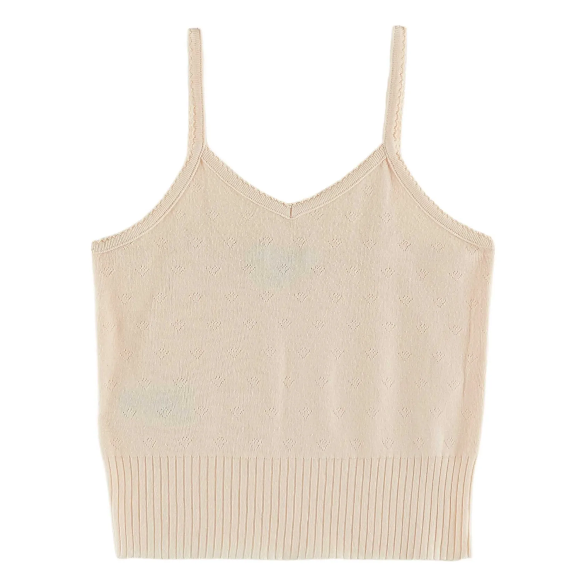 Emile Et Ida Girls Cream Pointelle Tank Top