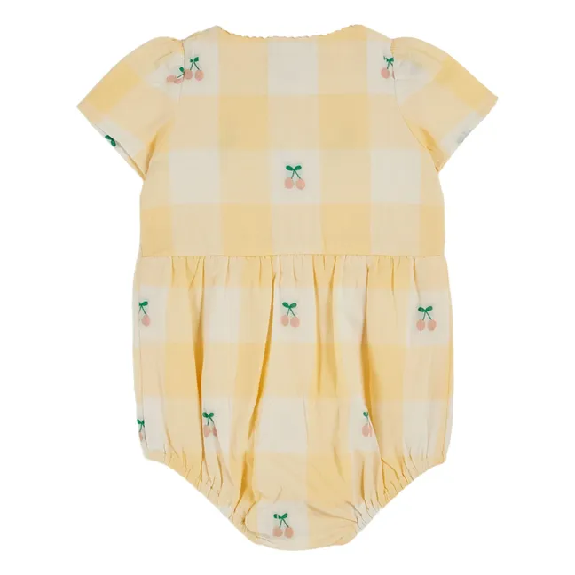 Smocke Vichy Cerise romper | Pale yellow