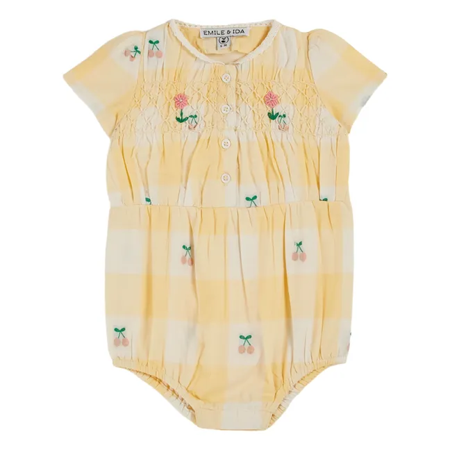 Smocke Vichy Cerise romper | Pale yellow
