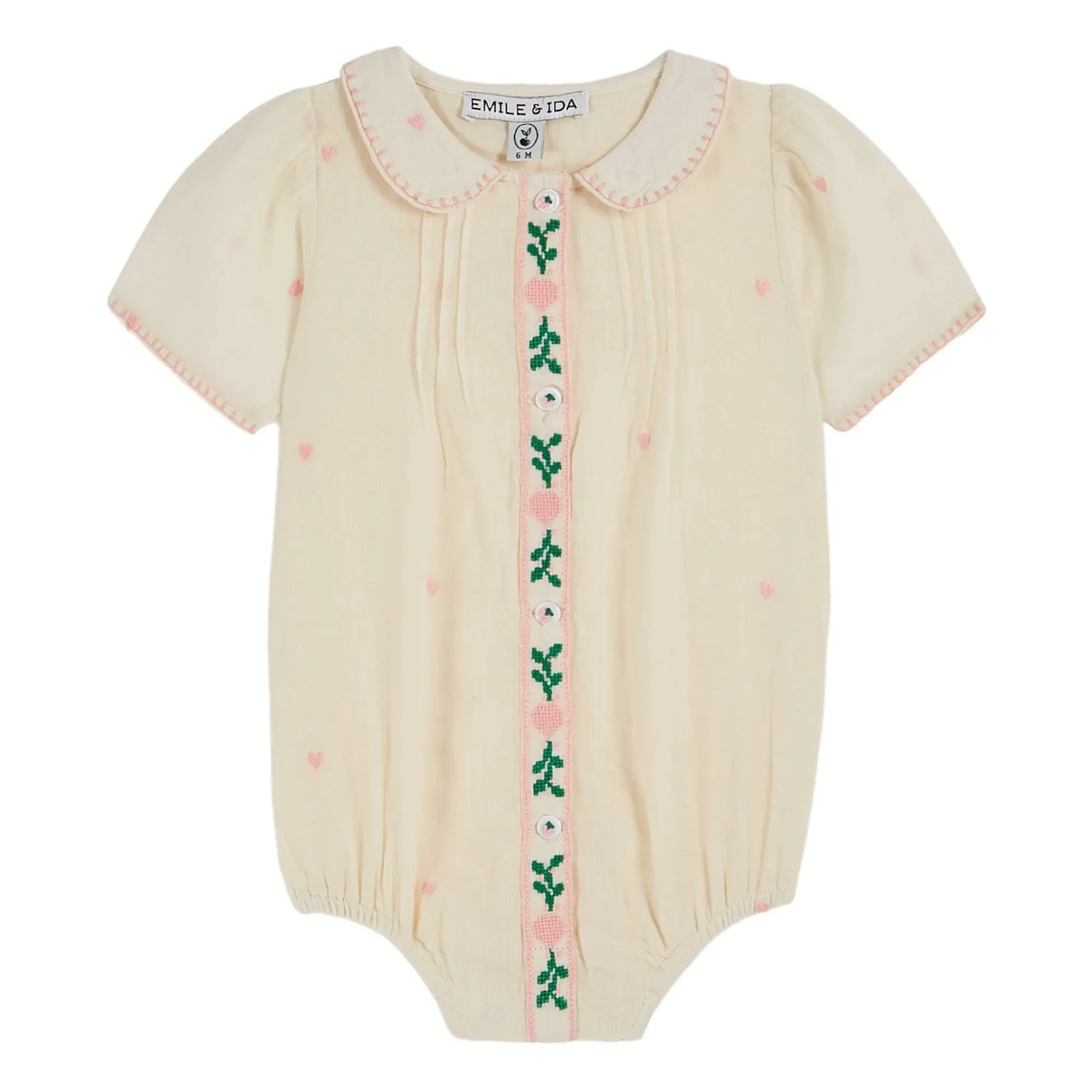 Emile Et Ida Cream Embroidered Romper
