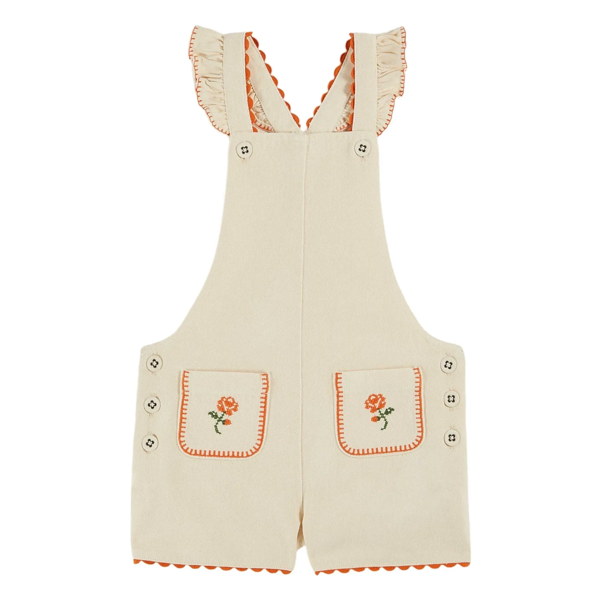 Emile Et Ida Cream Embroidered Overalls