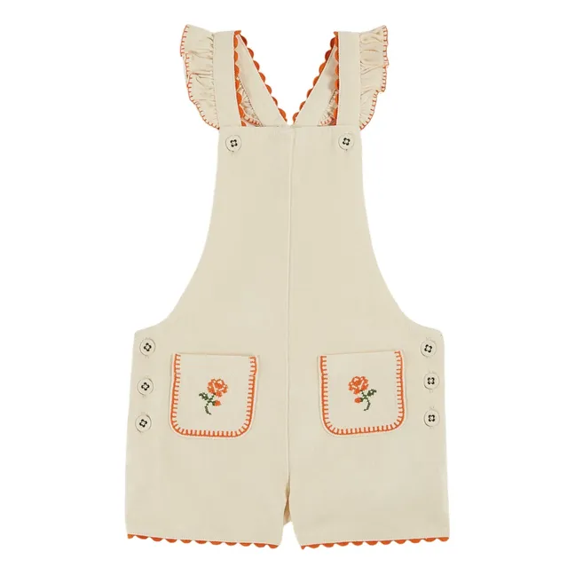 Bestickte Latzhose | Cremefarben