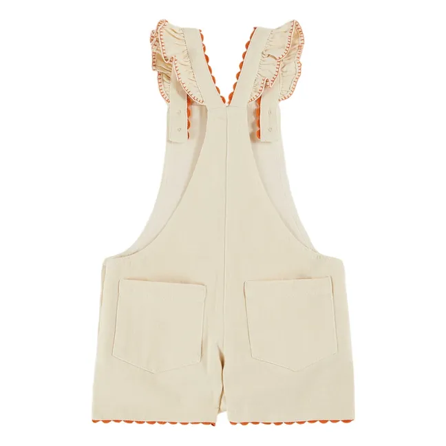 Bestickte Latzhose | Cremefarben