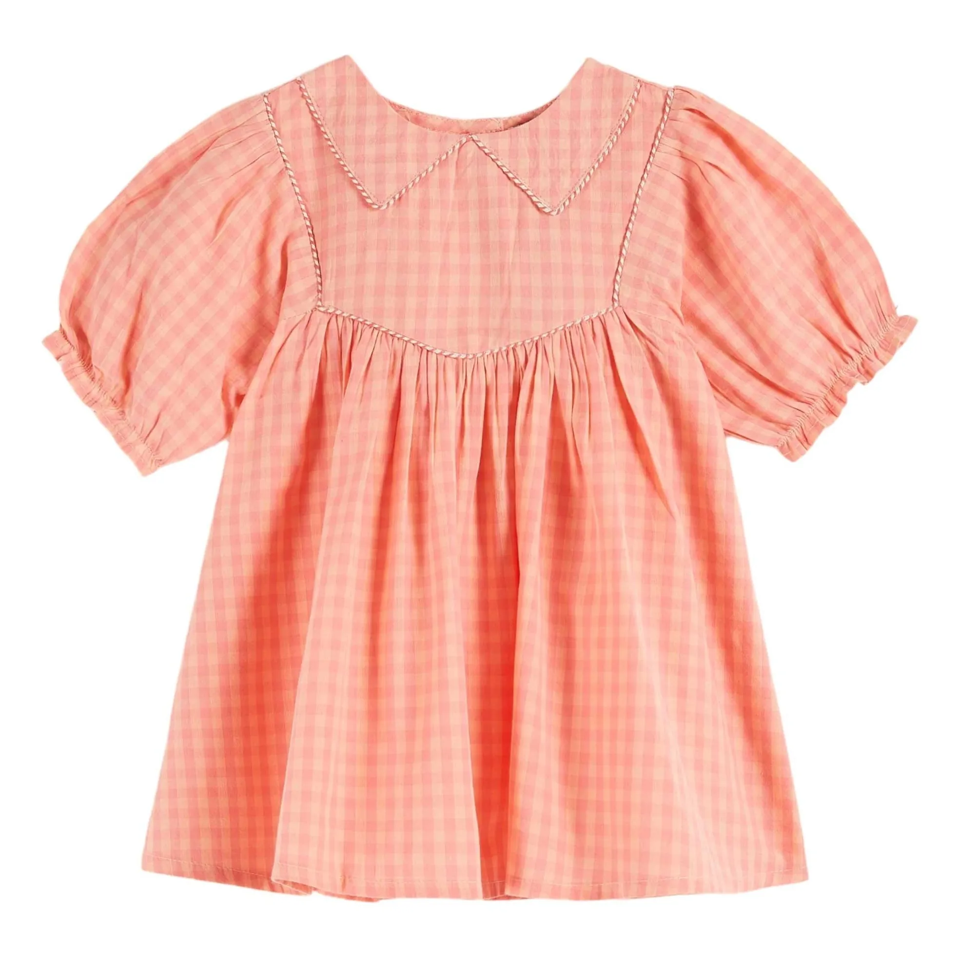 Emile Et Ida Girls Peach Gingham Peony Dress