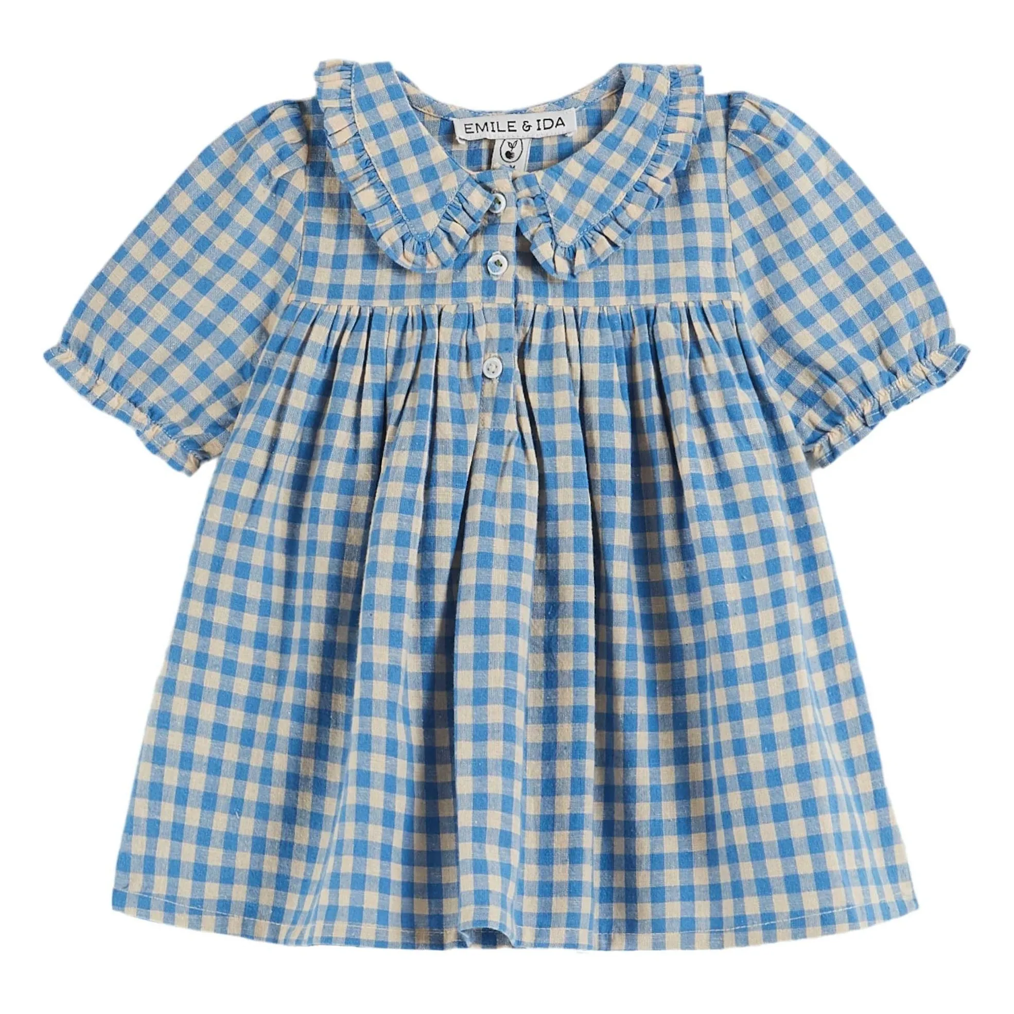Emile Et Ida Blue Lagoon Gingham Dress