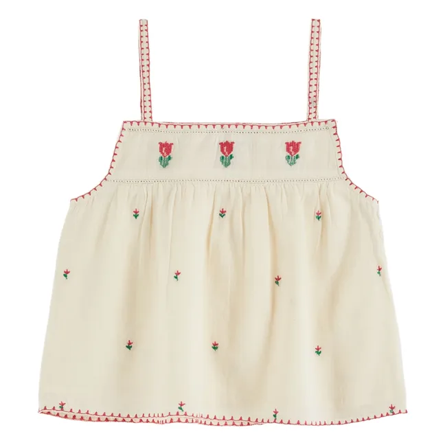 Top a tulipano ricamato | Ecru