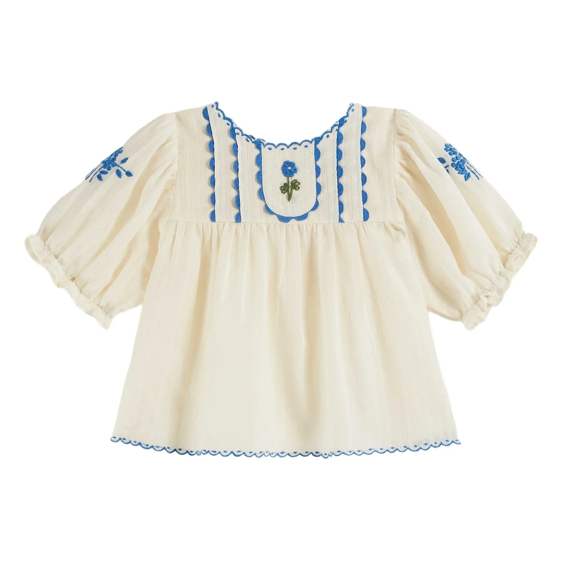 Emile Et Ida Girls Ecru Hand-Embroidered Blouse