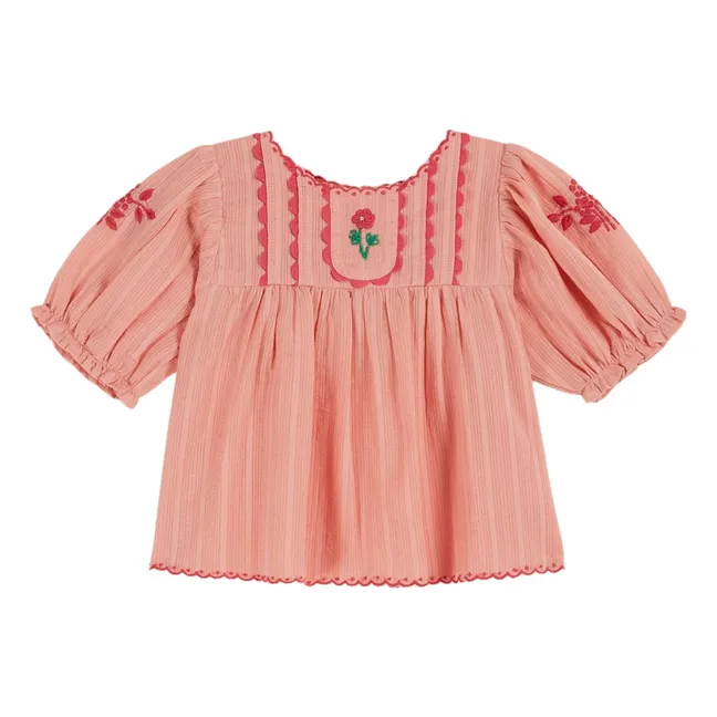 Blouse Brodée Main | Rose pêche