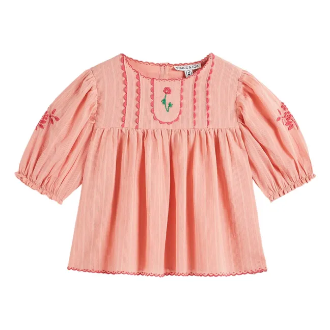 Blouse Brodée Main | Rose pêche