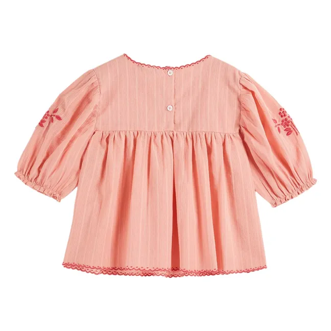 Blouse Brodée Main | Rose pêche