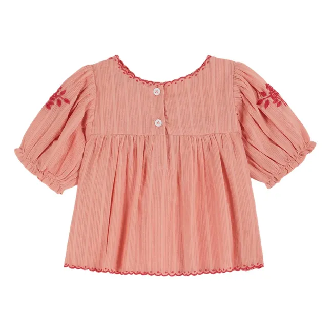 Blouse Brodée Main | Rose pêche