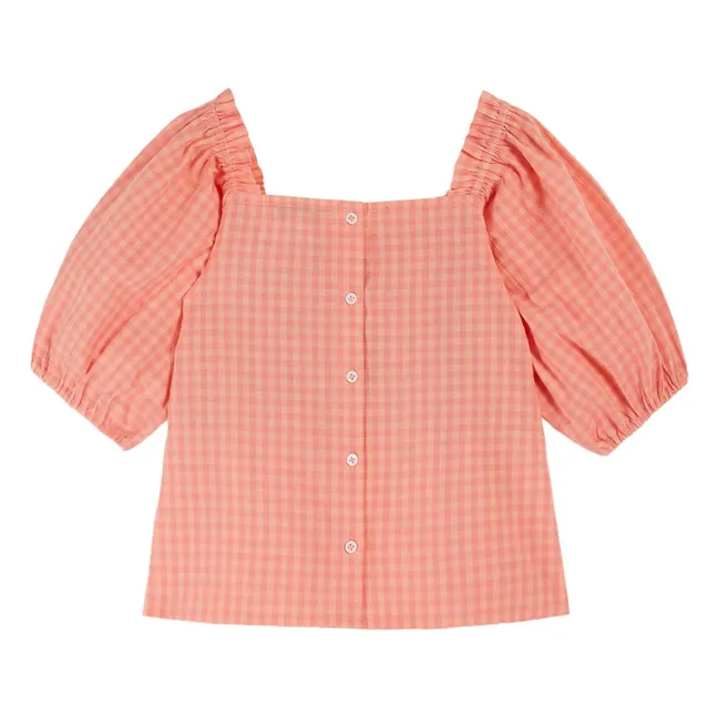 Blouse Smockée Vichy Brodée | Rose pêche