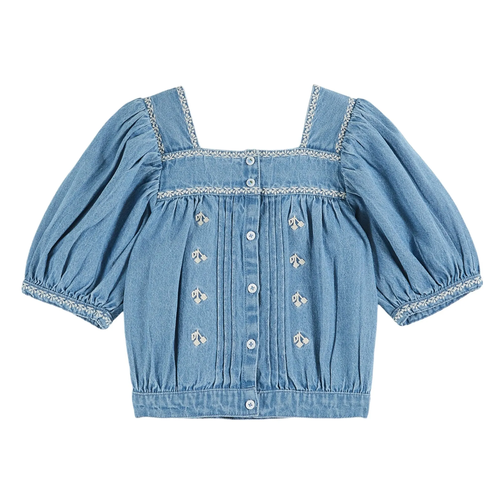 Emile Et Ida Denim Embroidered Chambray Blouse