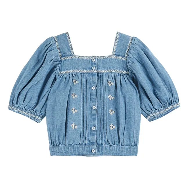 Blusa de chambray bordada | Vaquero