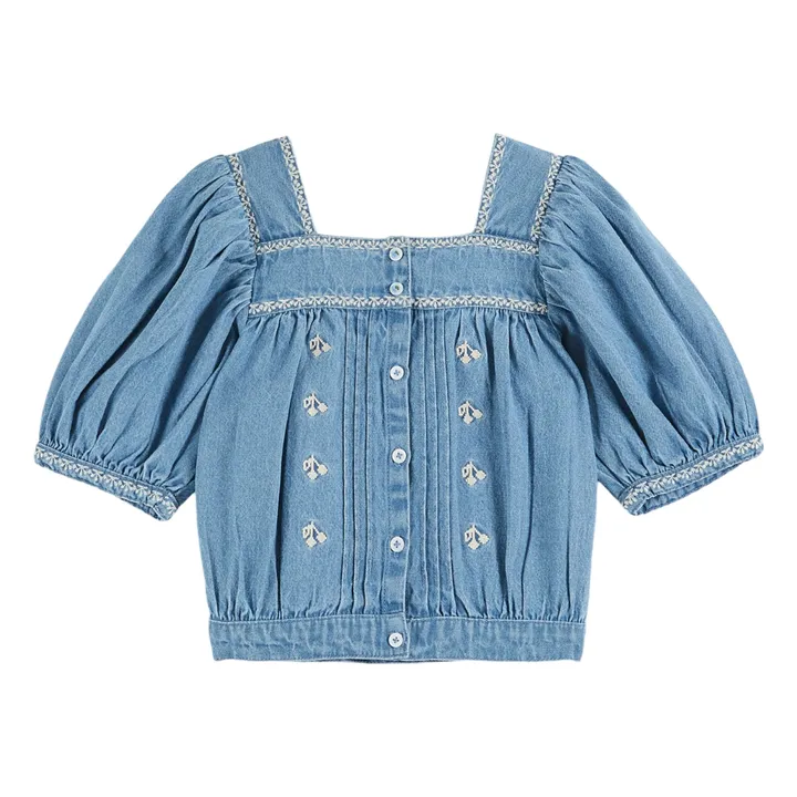 Embroidered Chambray Blouse | Denim- Product image n°0
