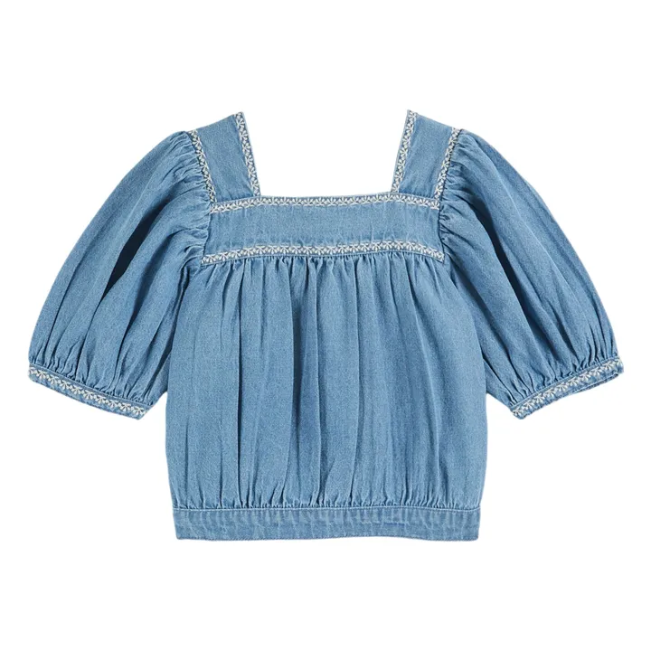 Embroidered Chambray Blouse | Denim- Product image n°1