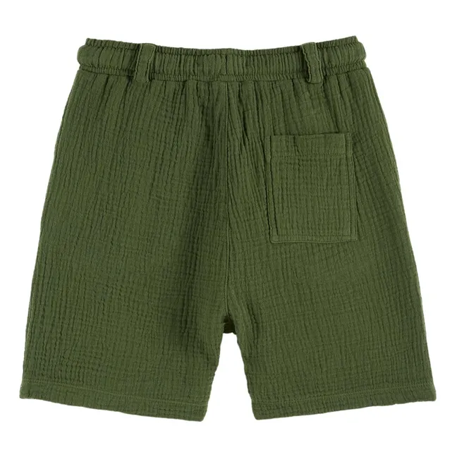 Pantalones cortos de gasa de algodón | Verde Kaki