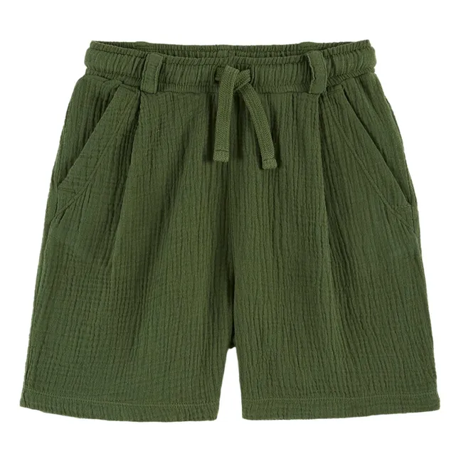 Pantalones cortos de gasa de algodón | Verde Kaki