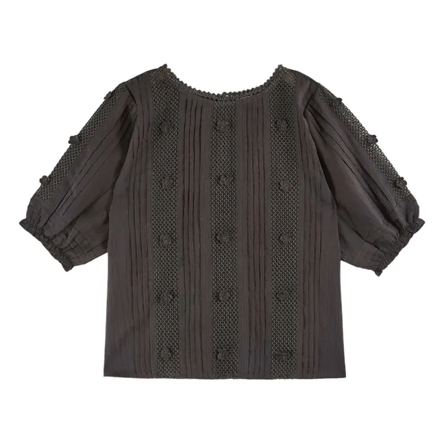 Bestickte Beverly-Bluse | Anthrazit